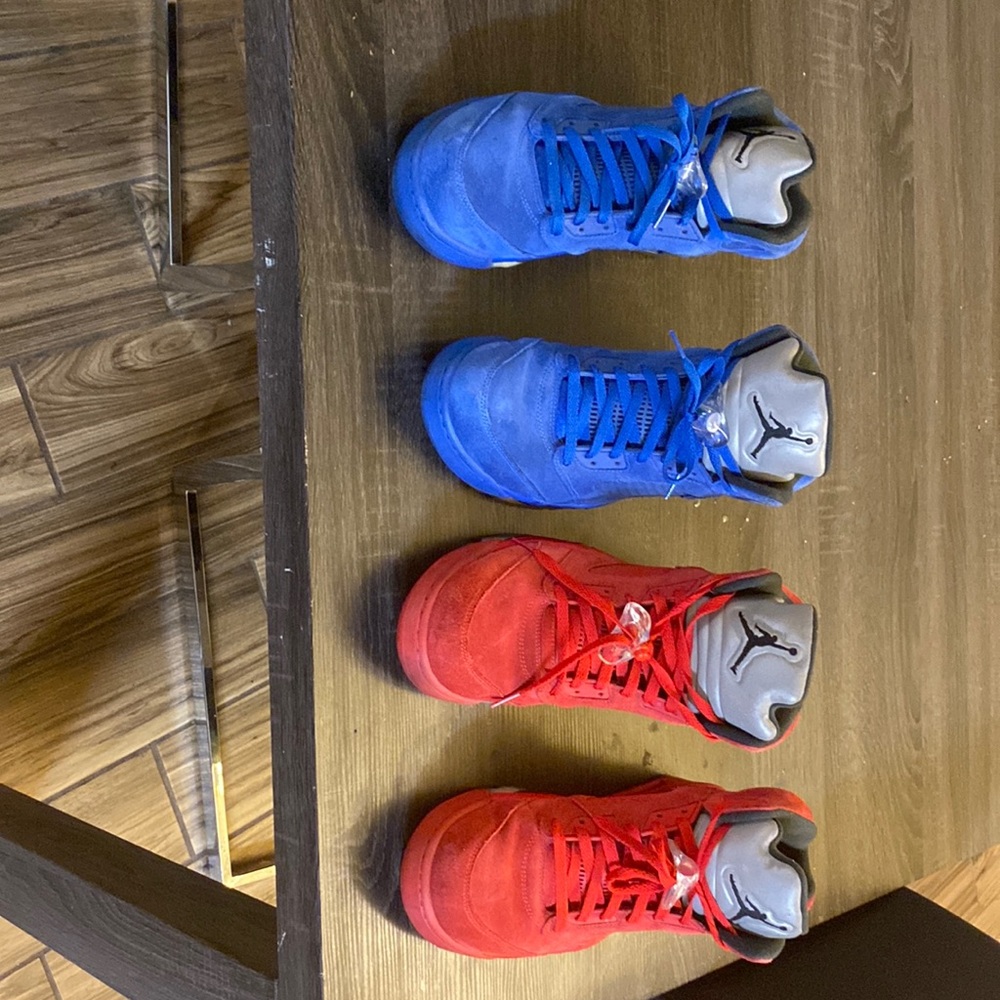 Air Jordan 5’s. One Ragging Bull size 12 and one Blue Retro size 12.